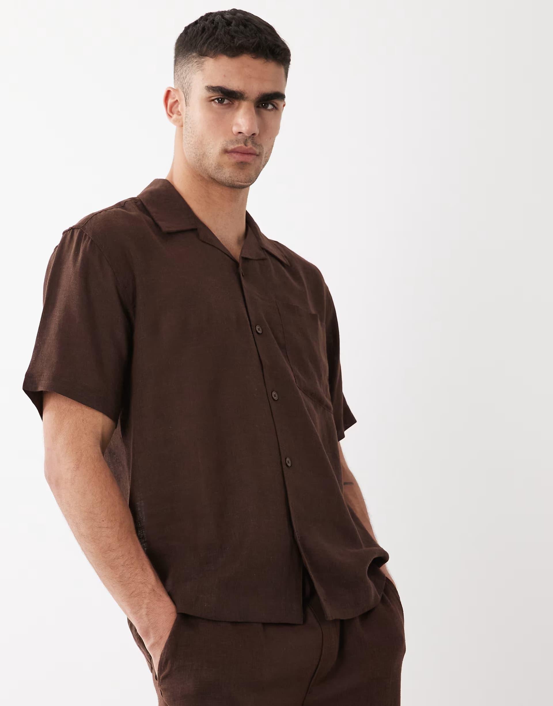 ASOS ONLY & SONS linen rich relaxed shirt co-ord in brown