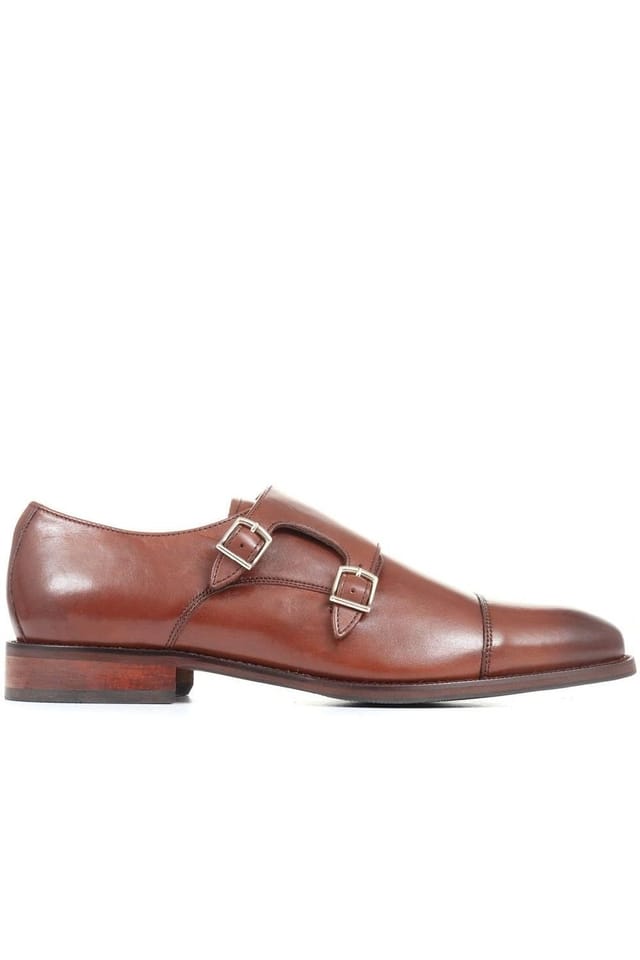 Jones Bootmaker Jones Bootmaker Men's Nathaniel Leather Double Monk Shoes in Light Brown - 2