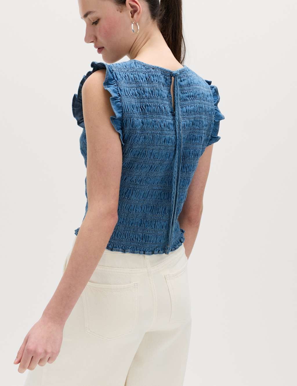 Marks & Spencer M&S Denim Shirred Tank Top Blue Denim - 3