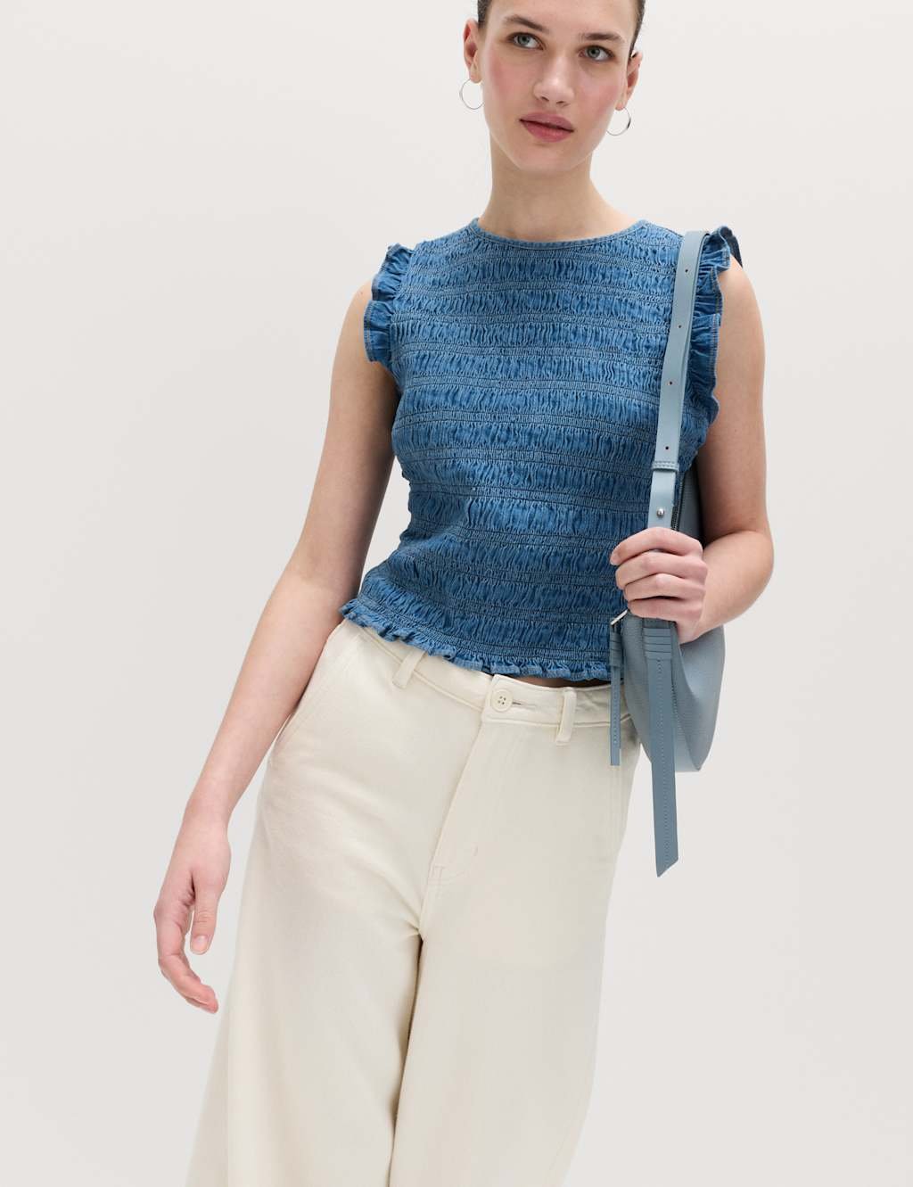 Marks & Spencer M&S Denim Shirred Tank Top Blue Denim - 4