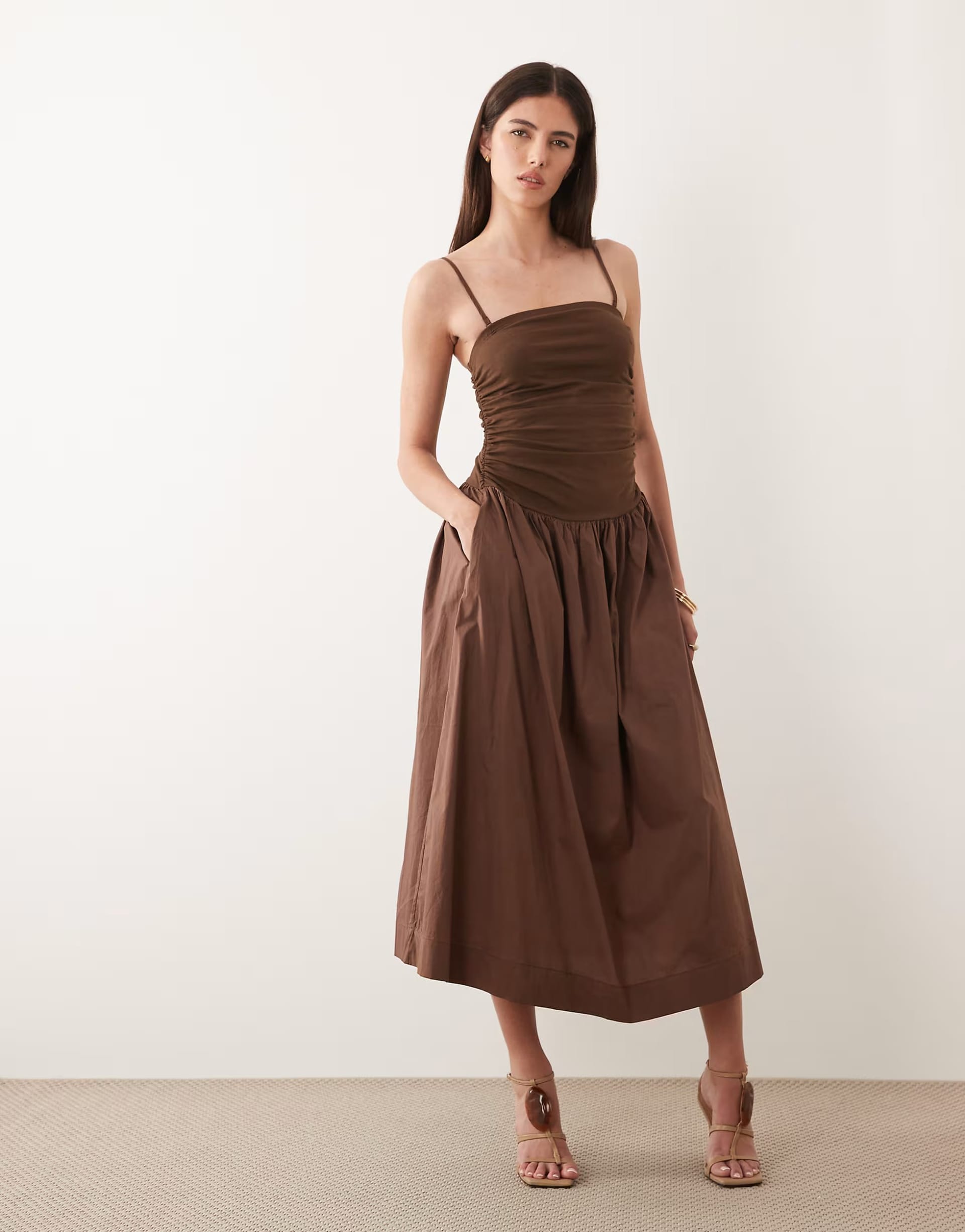 ASOS Chocolate Brown Ruche Midi Dress