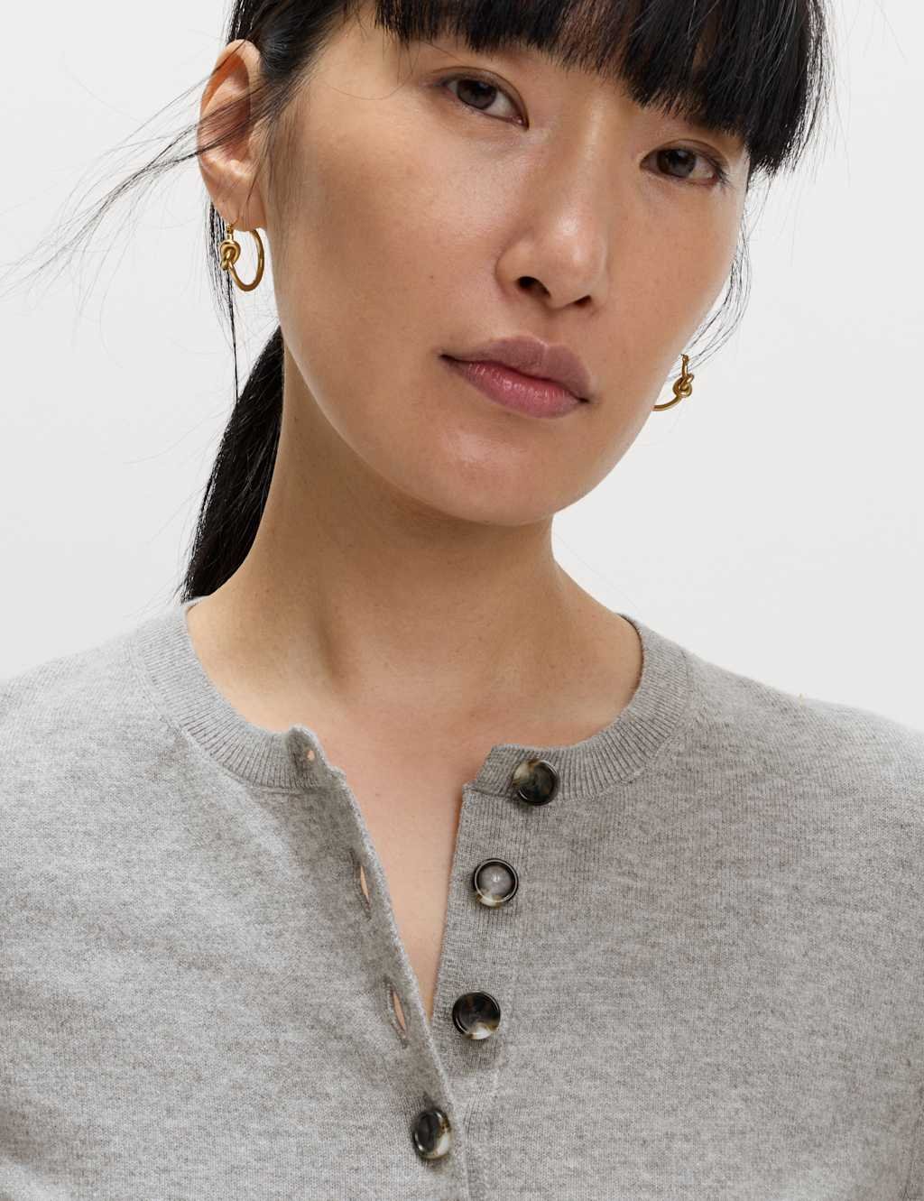 Marks & Spencer M&S Air-Yarn Crew Neck Short Cardigan Mid Grey Marl - 2