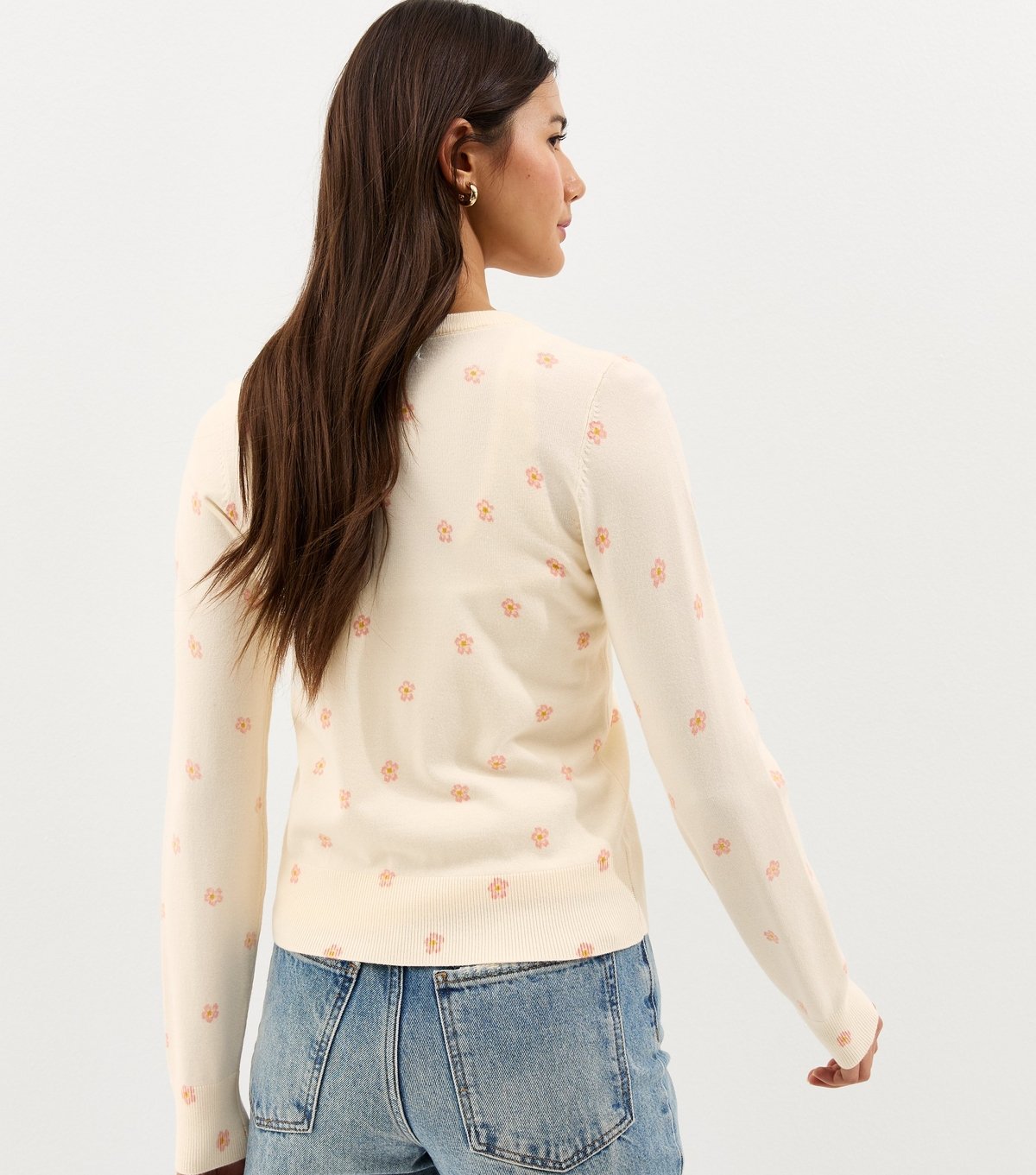 New Look Women's Cream Lightweight Floral Crew Neck Cardigan New Look - 4