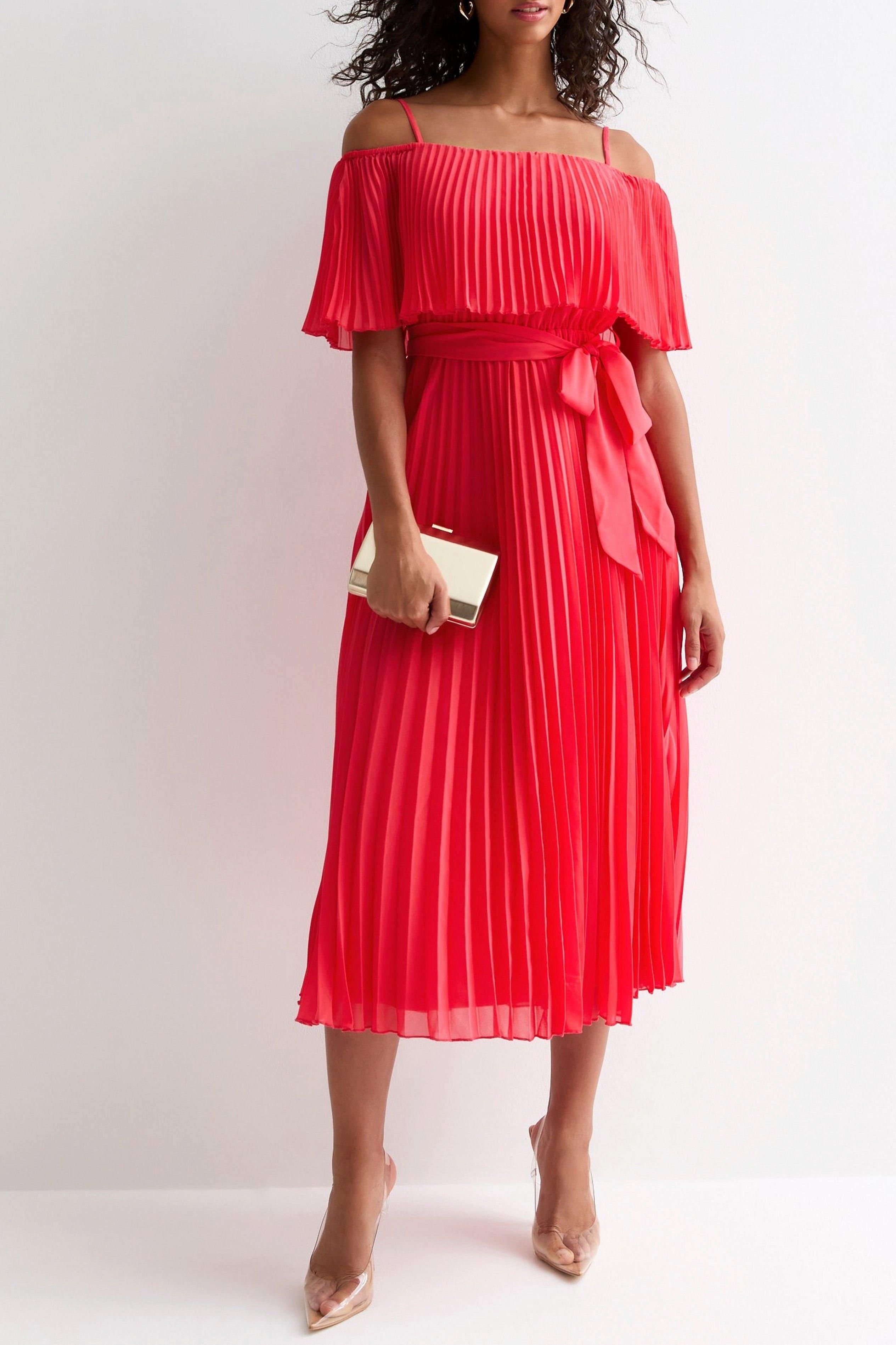 Cutie London Cutie London Women's Pleated Bardot Midaxi Dress in Red - 2