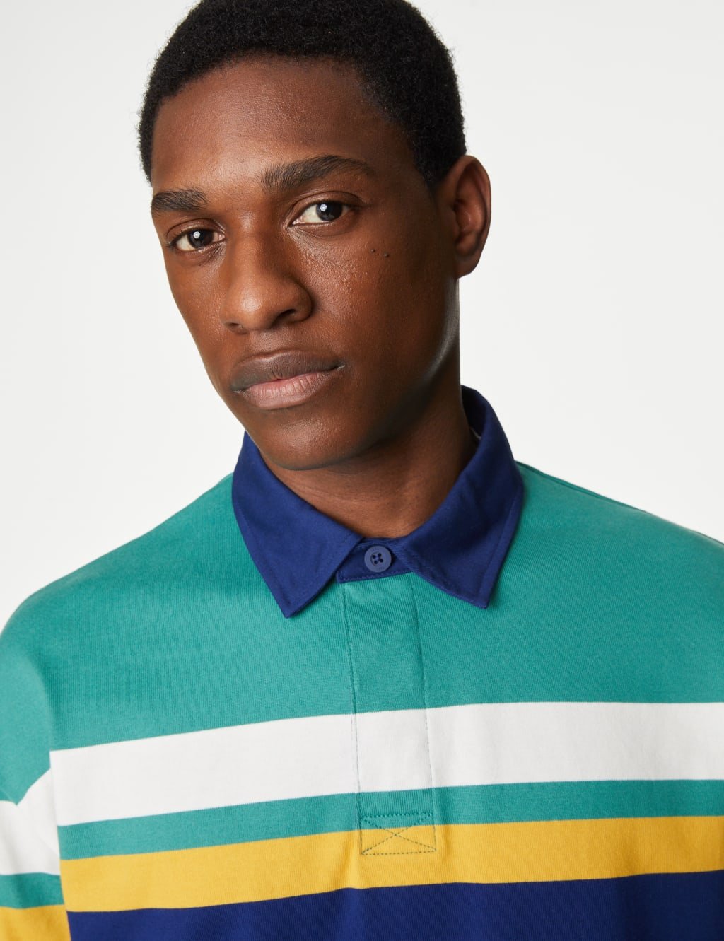 Marks & Spencer M&S Pure Cotton Colour Block Rugby Shirt Green Mix - 3