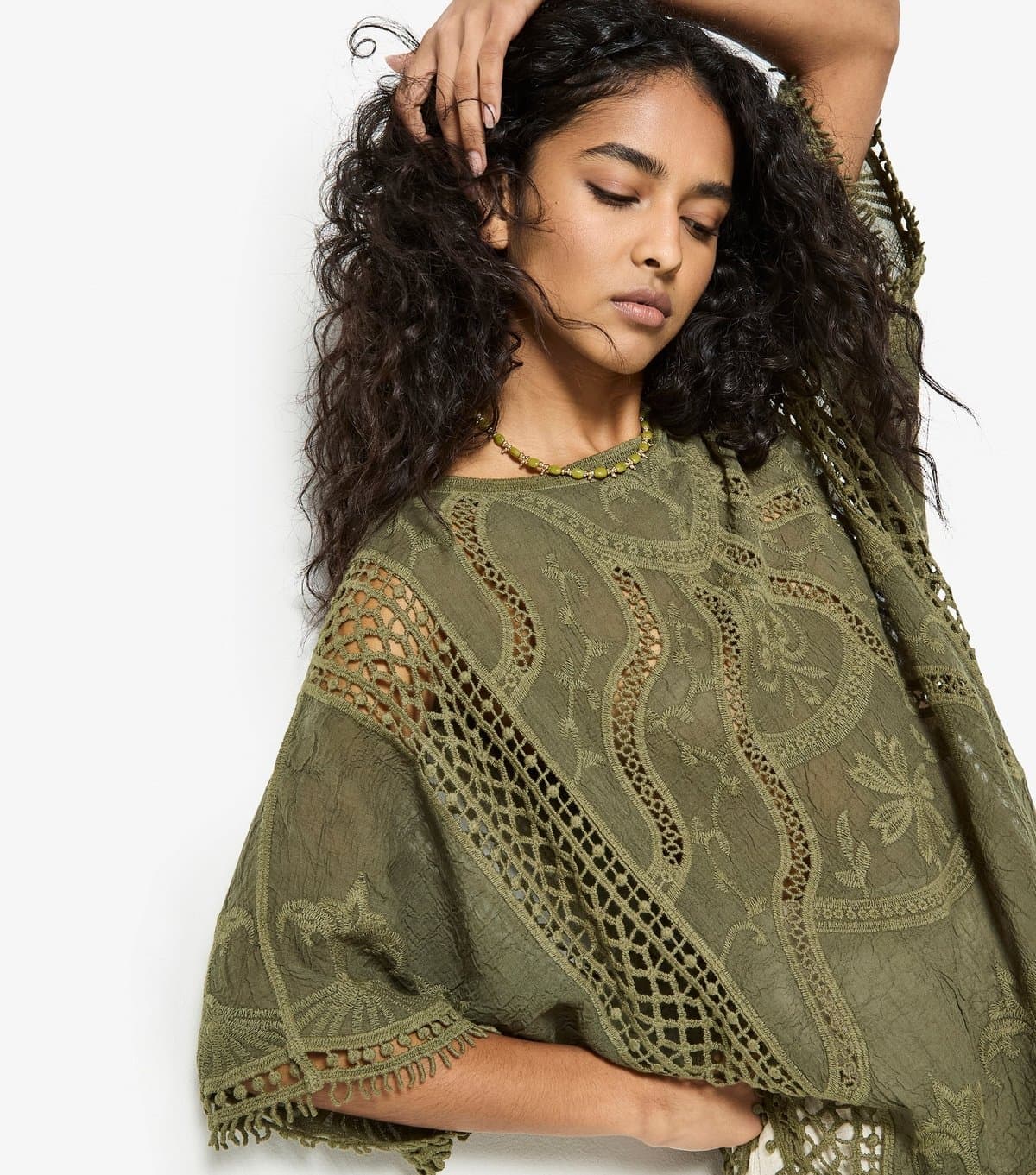 Apricot Women's Dark Khaki Embroidered Crochet Knit Top Apricot New Look