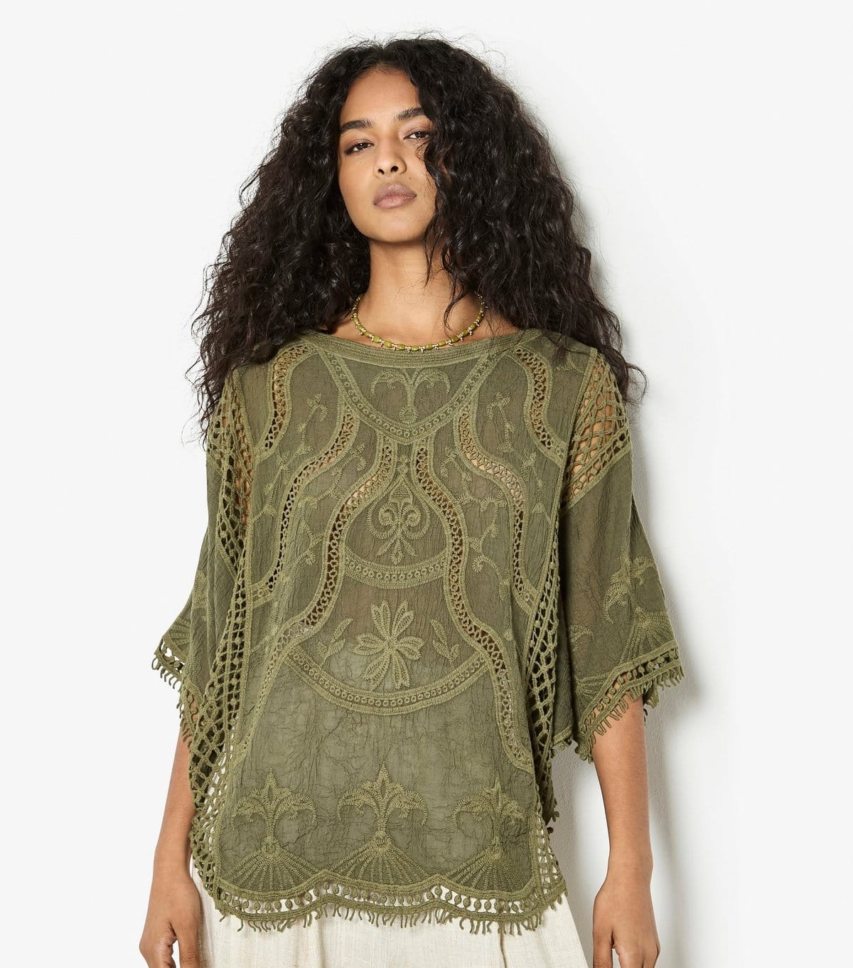 Apricot Women's Dark Khaki Embroidered Crochet Knit Top Apricot New Look - 4