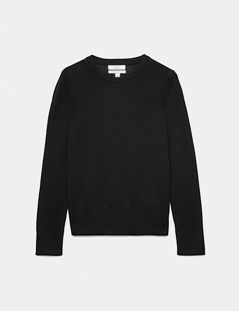 Marks & Spencer M&S Pure Merino Crew Neck Jumper Black - 1