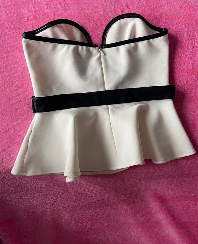 Karen Millen Karen Millen Peplum Top Cream Black Contrast Trim - 1