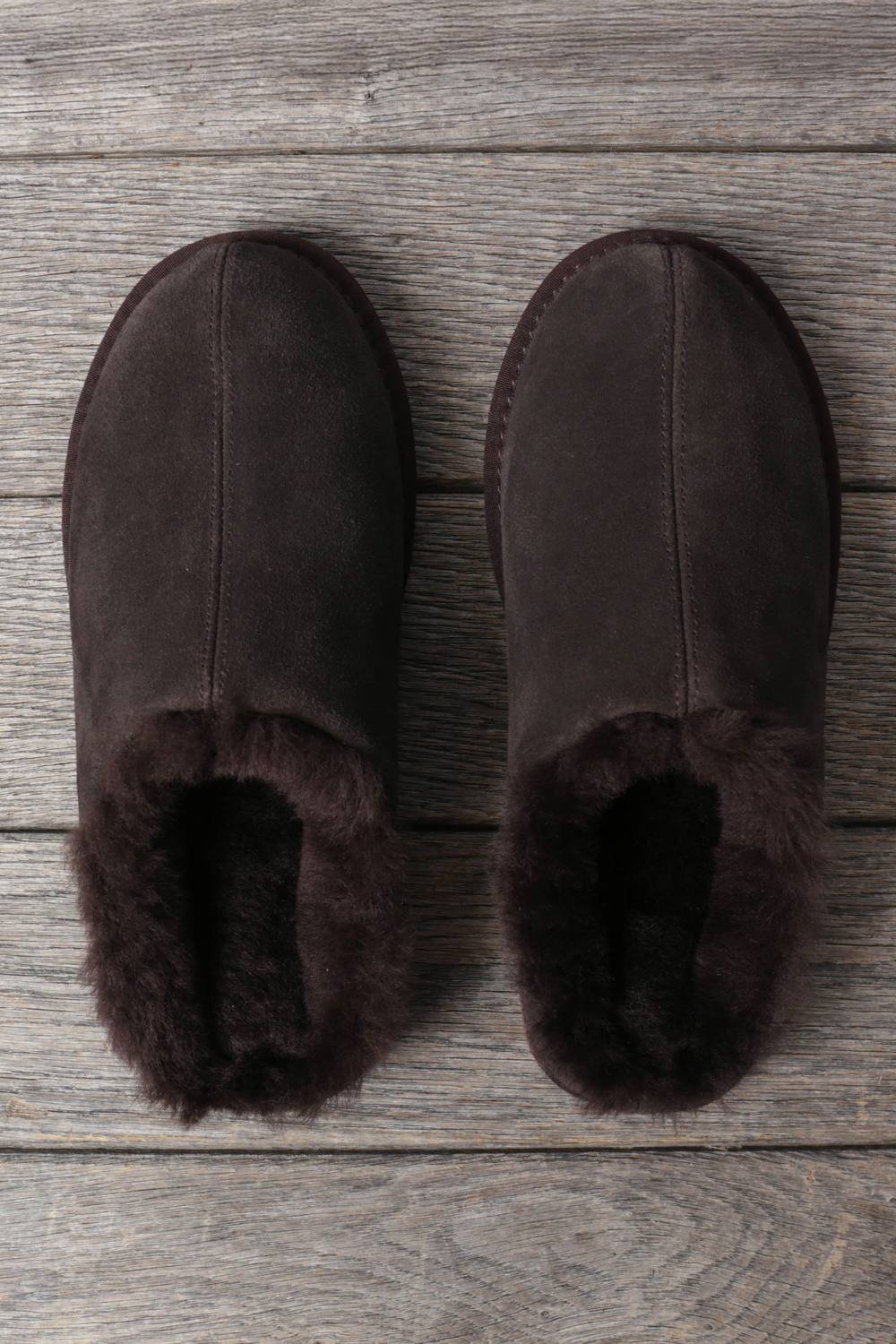 WoolOvers WoolOvers Men's Suede & Sheepskin Mule in Chocolate - 3