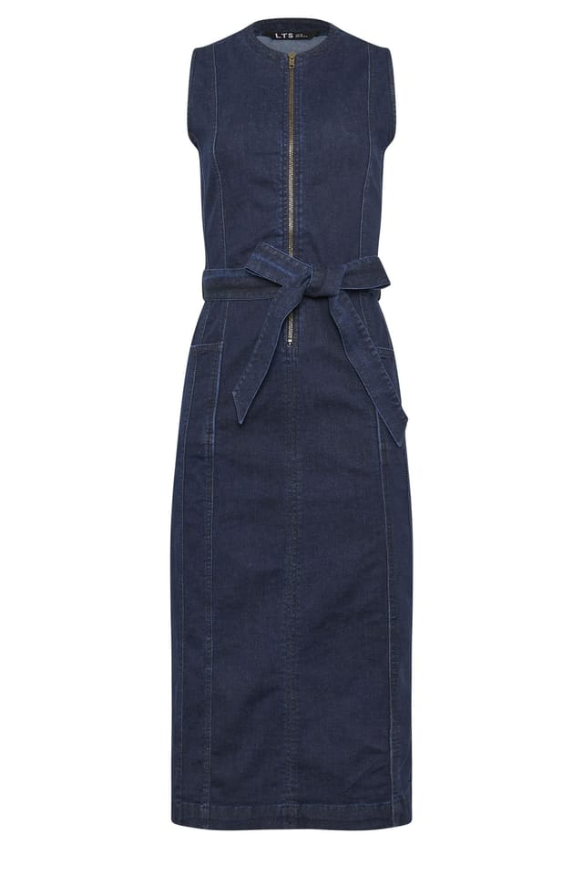 Long Tall Sally Long Tall Sally Women's Tall Zip Front Denim Midi Dress in Dark Blue - 2