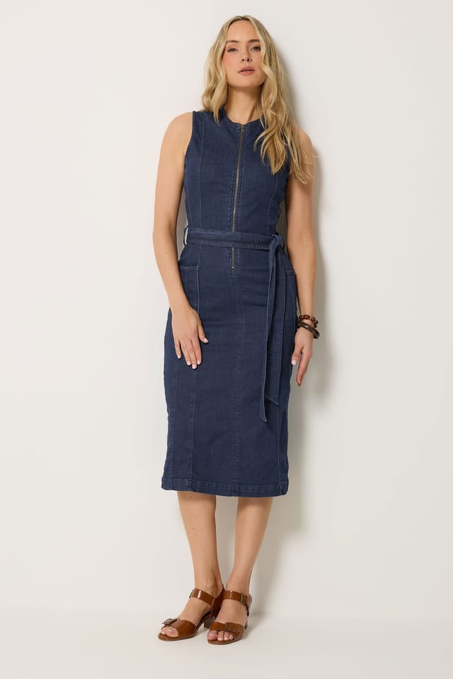 Long Tall Sally Long Tall Sally Women's Tall Zip Front Denim Midi Dress in Dark Blue - 3