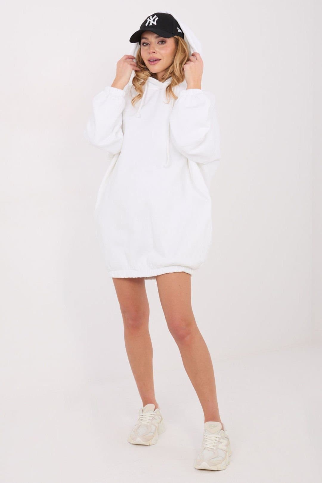 Love Lace Love Lace Women's Oversized Cotton Sweatshirt Hood Dress in White