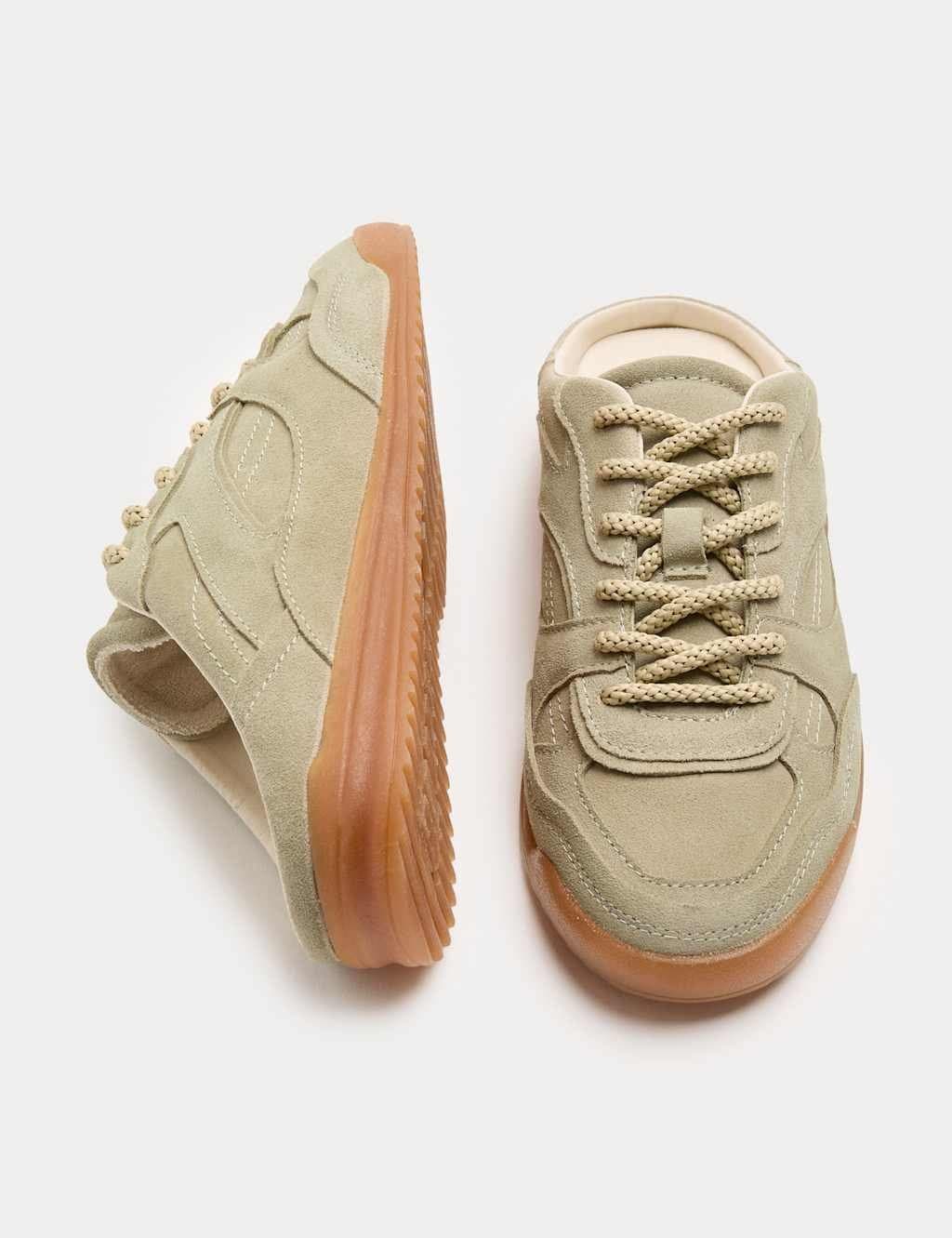 Marks & Spencer M&S Suede Slip On Mule Trainers Khaki