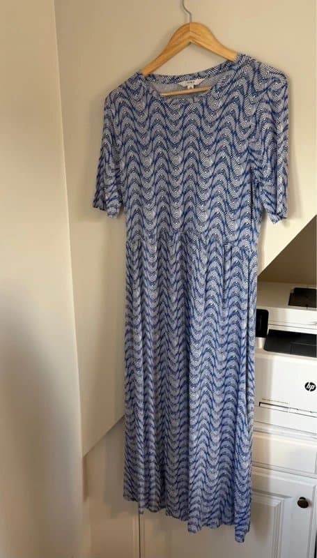 Marks & Spencer M&S Marks & Spencer Blue & White Zigzag Summer Viscose Maxi Dress Size 12