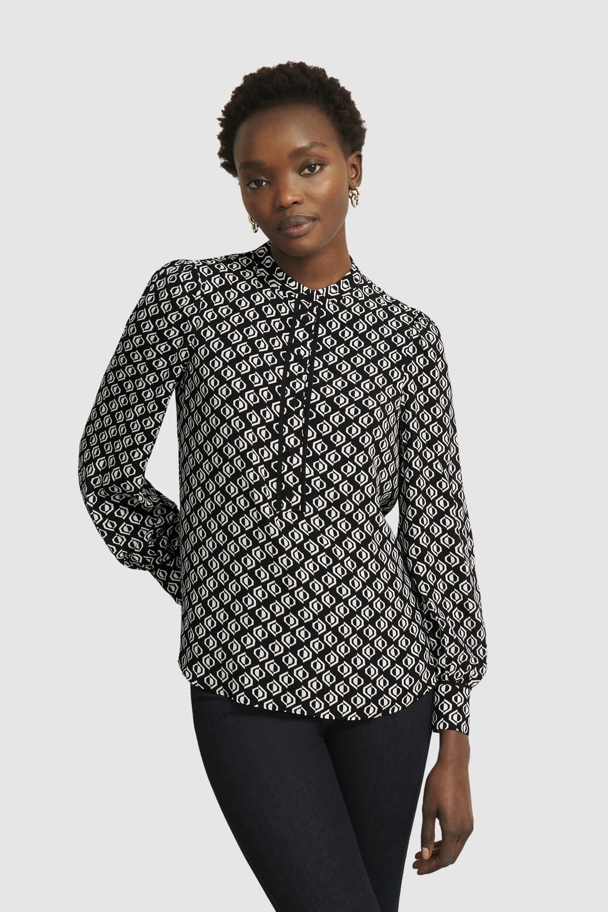 Hobbs London Hobbs London Women's Alba Geometric Print Blouse in Black