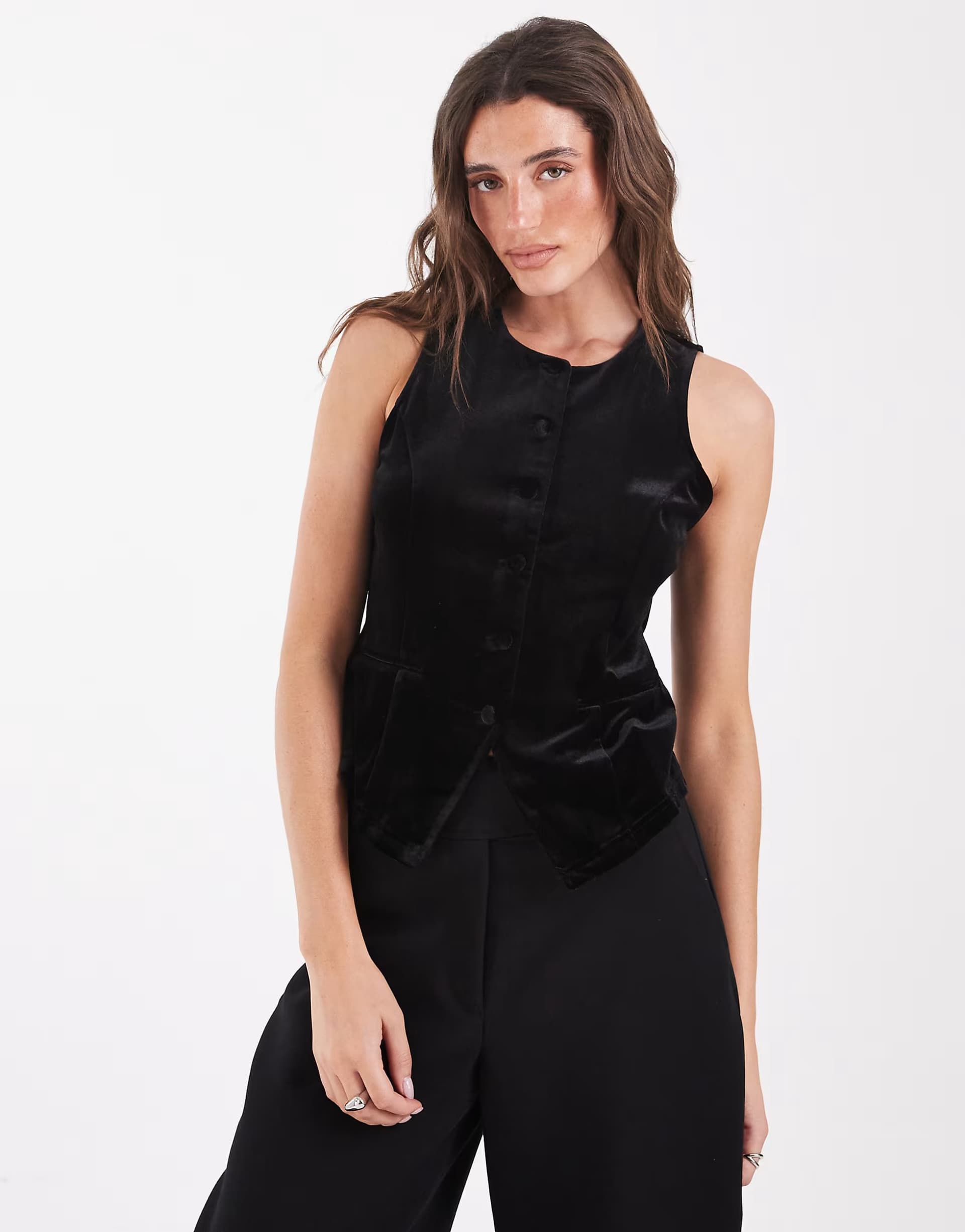 ASOS Vero Moda seam front velvet waistcoat in black