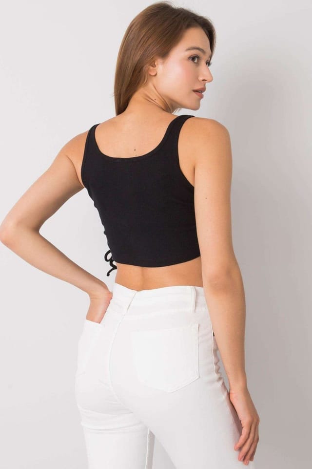 Love Lace Love Lace Women's Ribbed Cotton Crop Top with Adjustable Sides in Black - 3