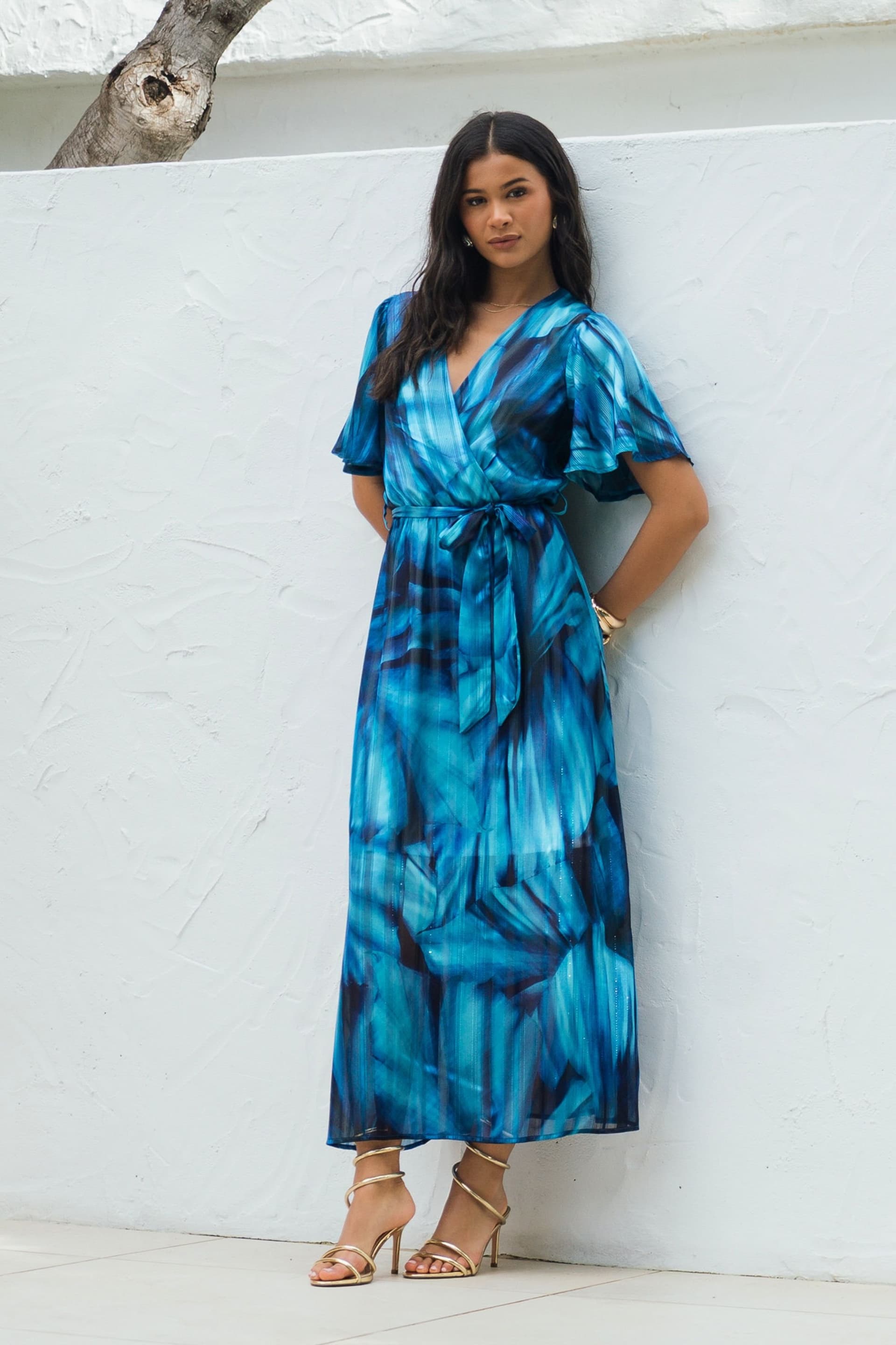 Gini London Gini London Women's Blue Tie Dye Print Wrap Midi Dress