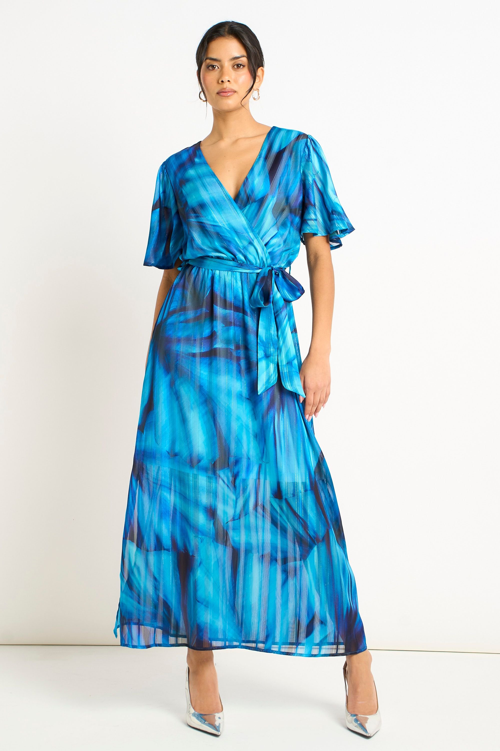 Gini London Gini London Women's Blue Tie Dye Print Wrap Midi Dress - 2
