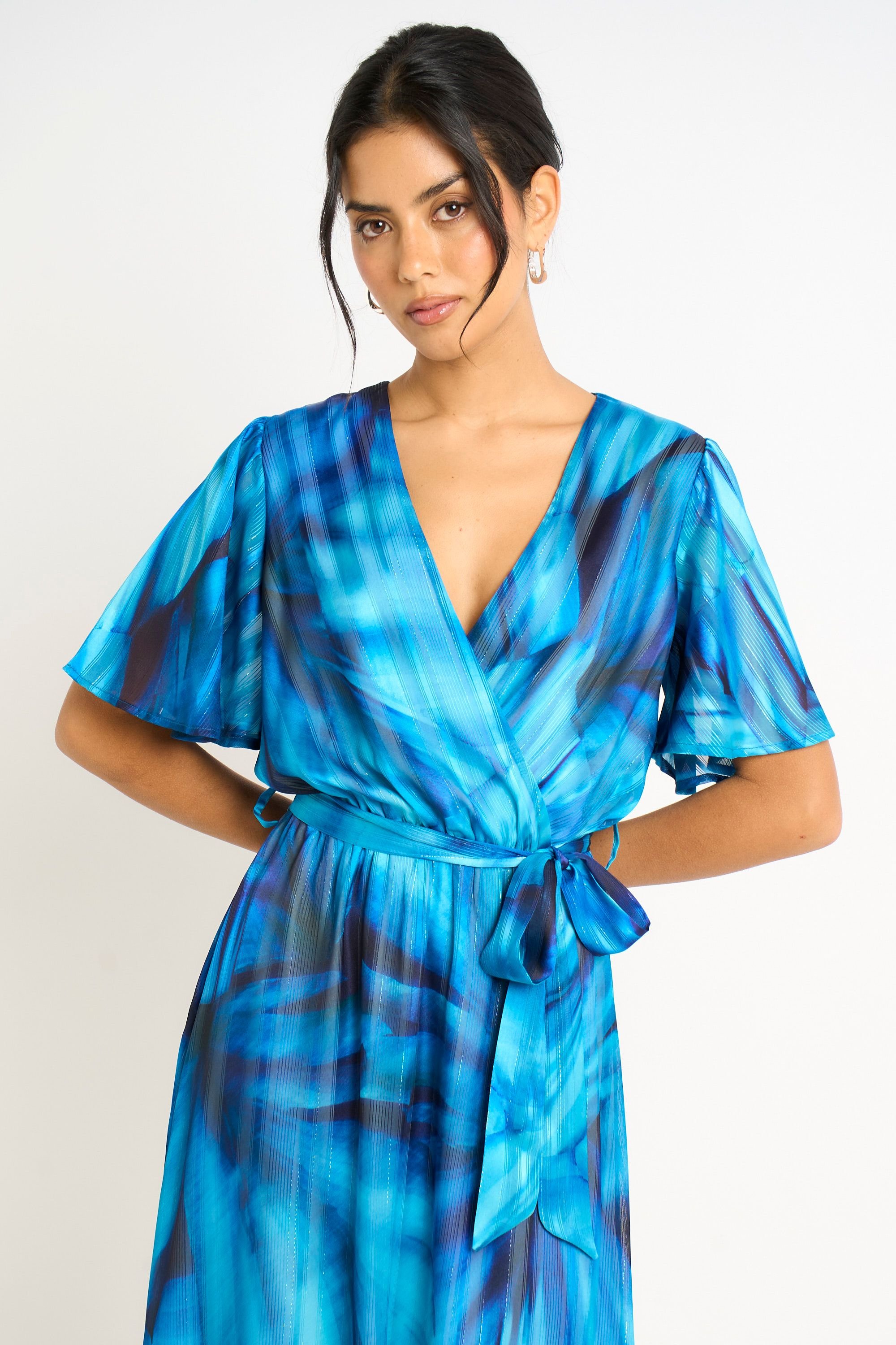 Gini London Gini London Women's Blue Tie Dye Print Wrap Midi Dress - 3