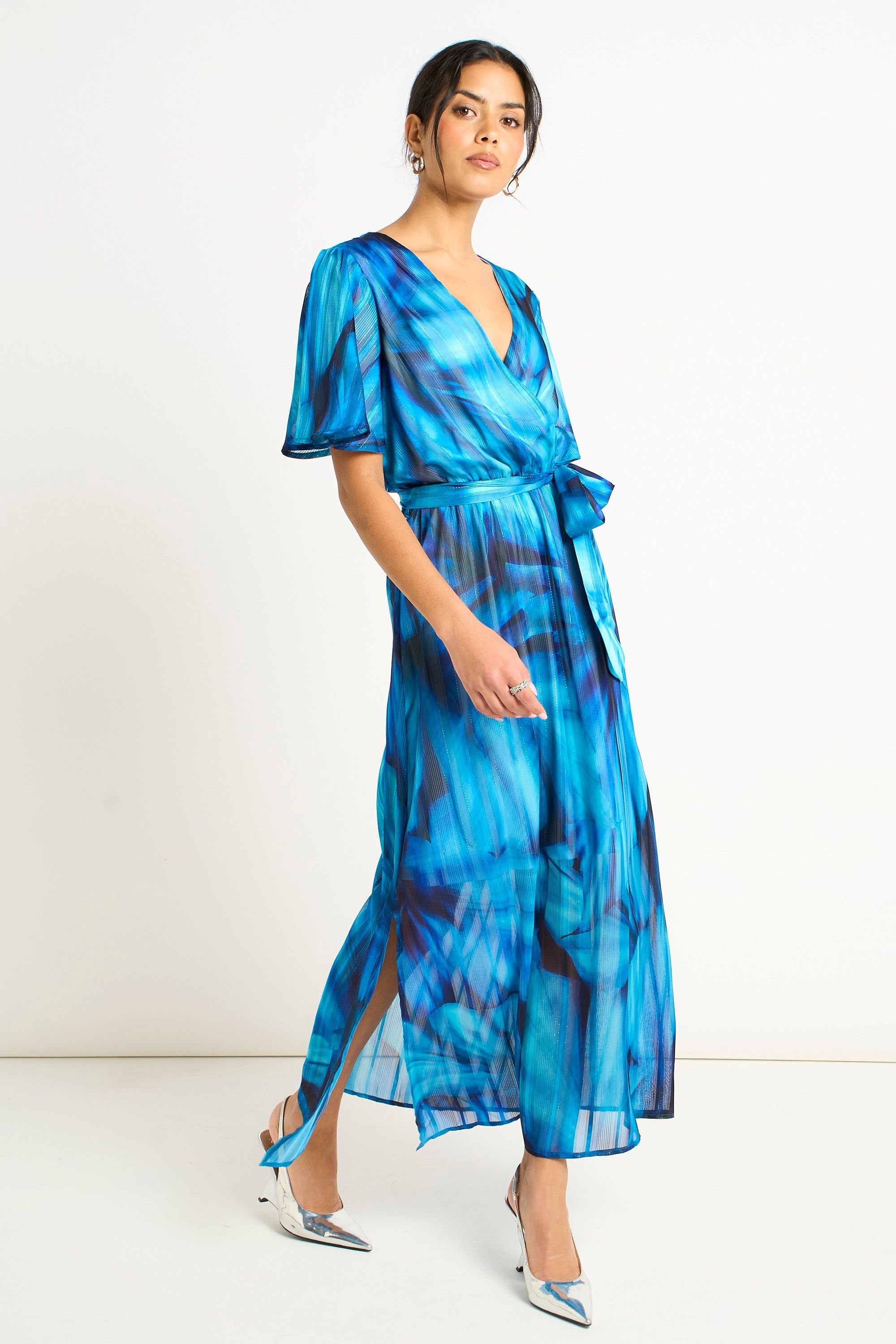 Gini London Gini London Women's Blue Tie Dye Print Wrap Midi Dress - 4