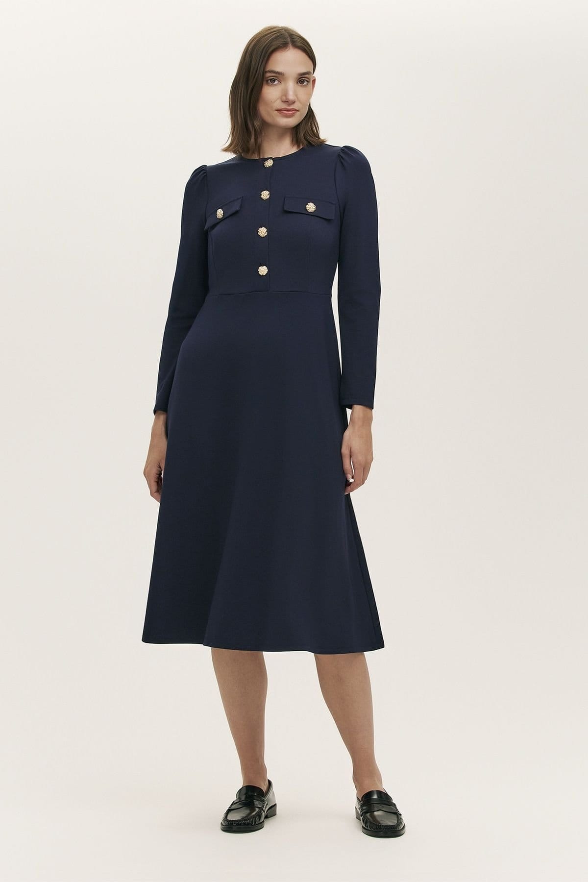 Finery London Dark Navy Ponte Jersey Midi Dress for Petite Women