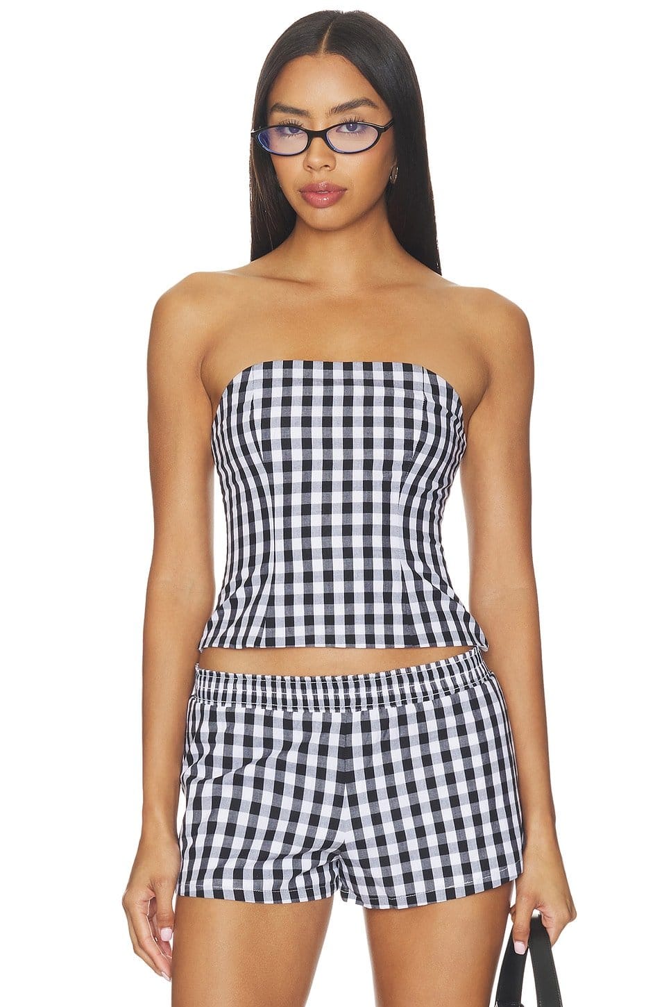 Revolve Winifred Black & White Gingham Bandeau Top