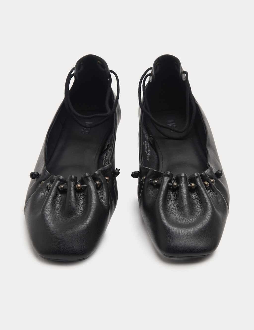 Marks & Spencer M&S Ankle Tie Up Bead Detail Flat Ballet Pumps Black - 1