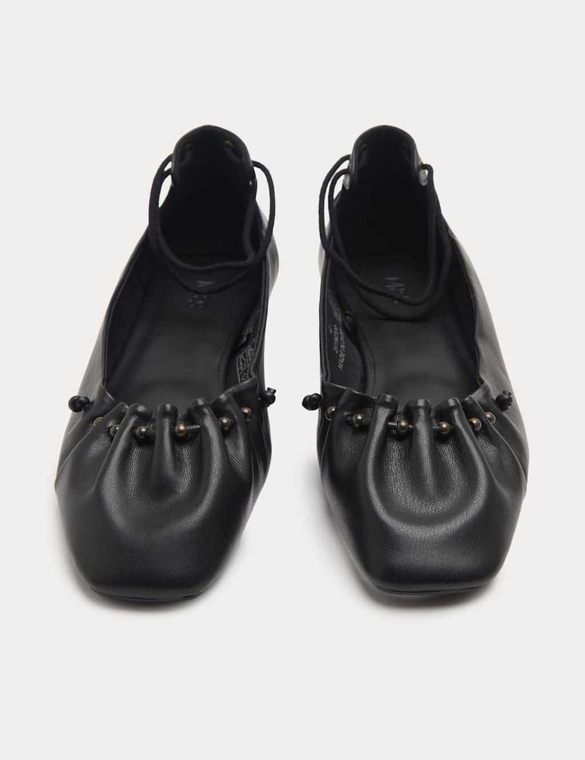 Marks & Spencer M&S Ankle Tie Up Bead Detail Flat Ballet Pumps Black - 1