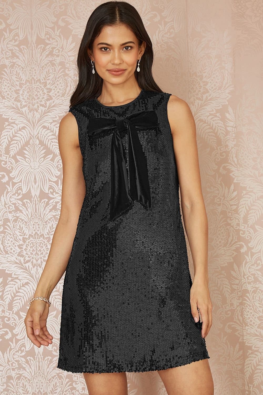 Yumi Yumi Women's Black Sequin Bow Tunic Shift Dress