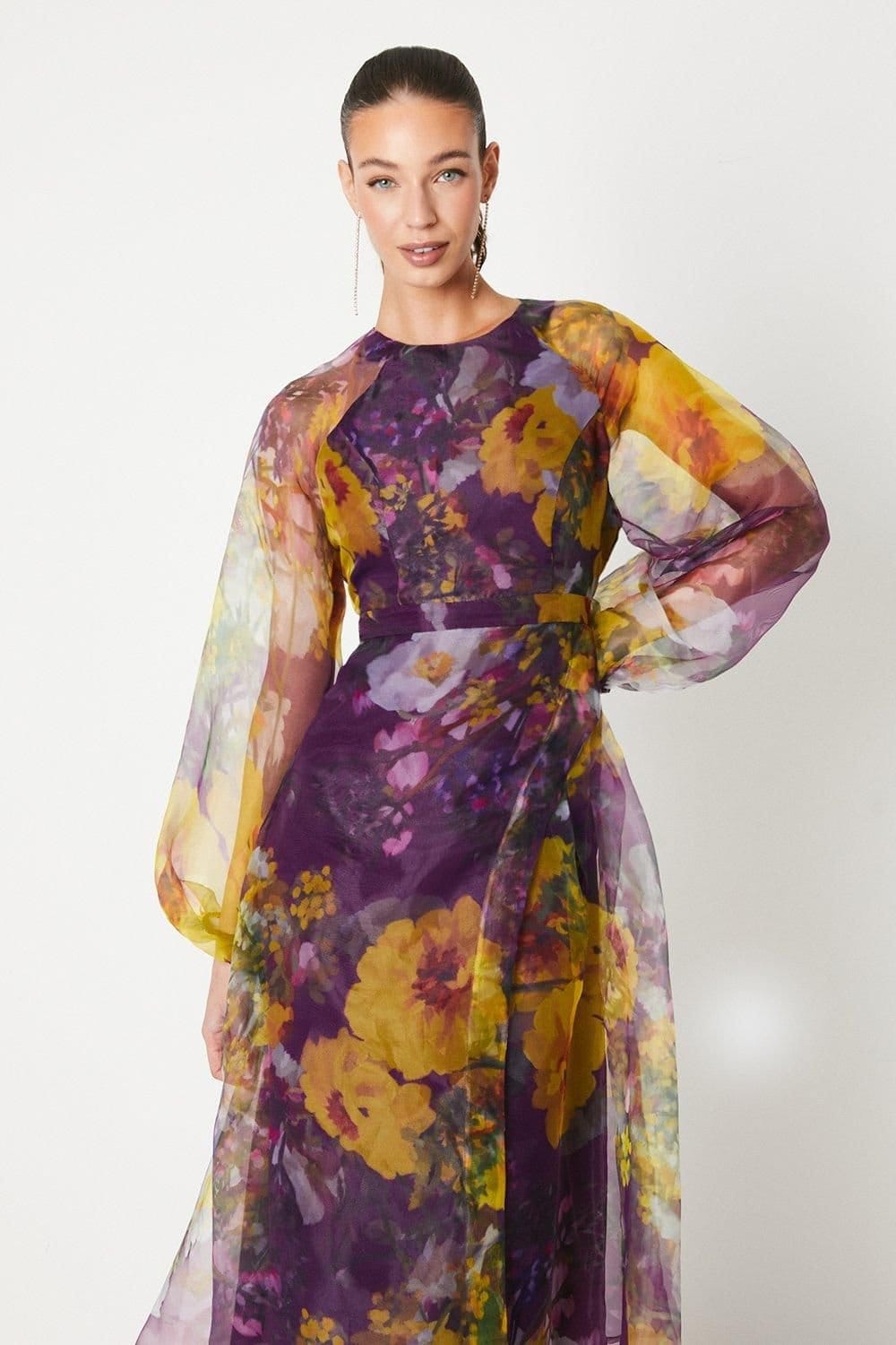 Coast Coast Women's Organza Wrap Waist Puff Sleeve Midi Dress in Purple - 4