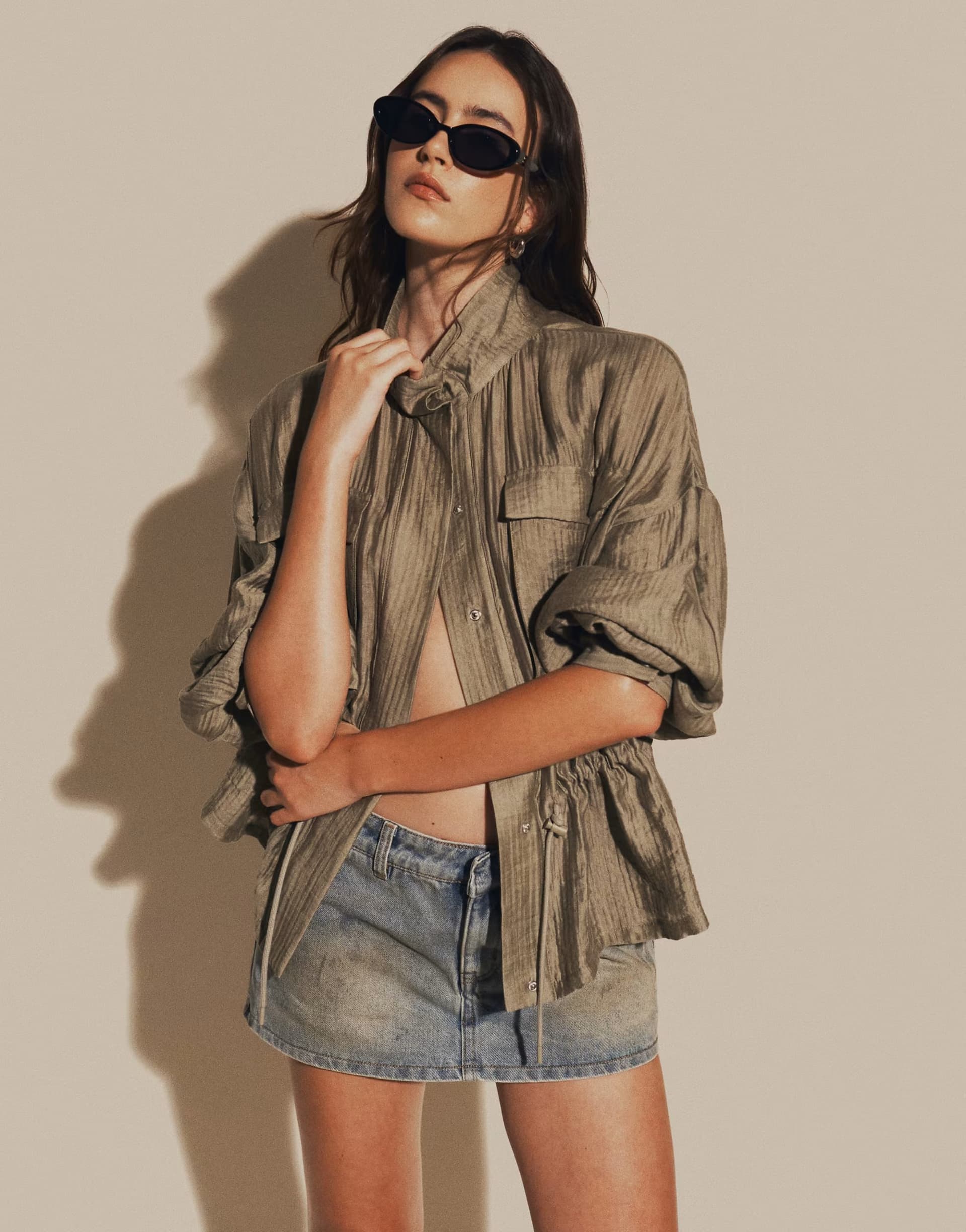 ASOS Lioness Rhode cotton blend cargo mini skirt in vintage stone blue wash
