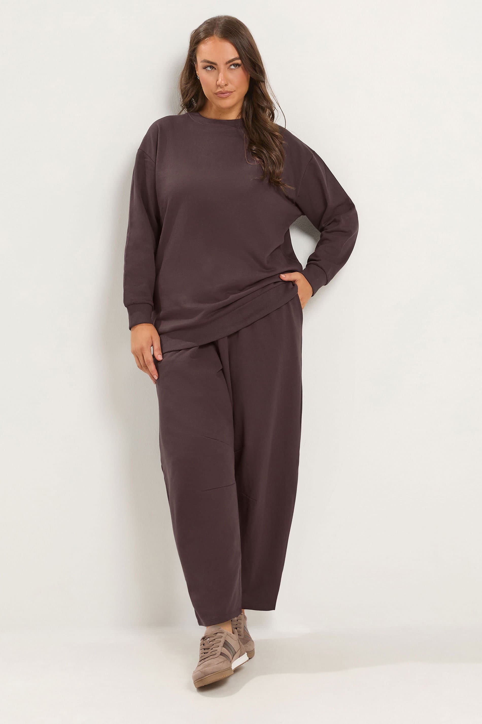 Yours Plus Size Chocolate Brown Sweatshirt & Barrel Jogger Set
