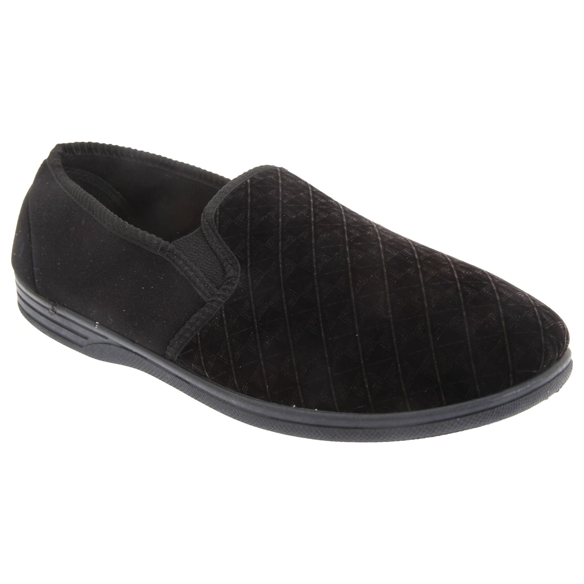 Zedzzz Zedzzz Men's Kevin Velour Twin Gusset Slippers in Black