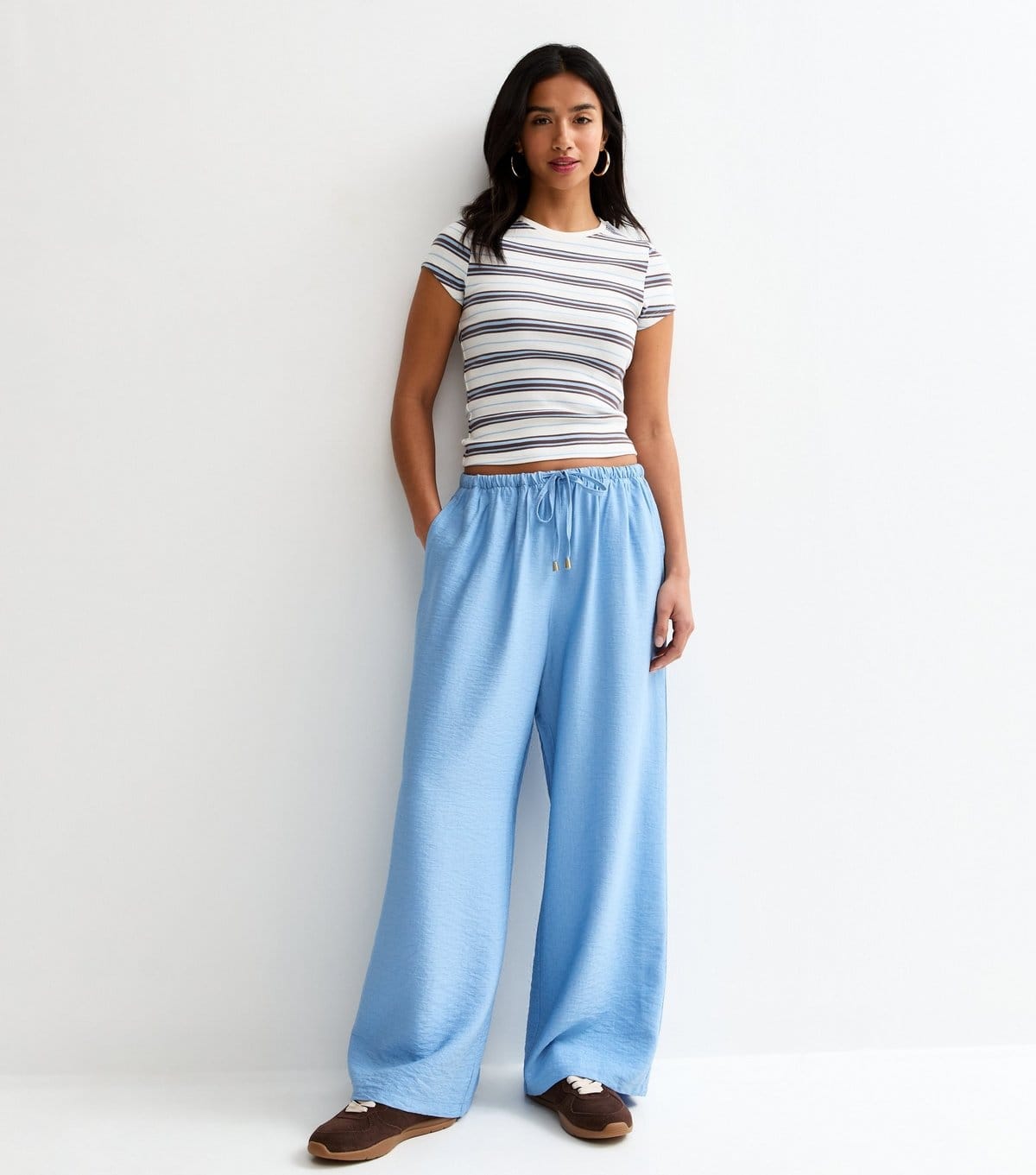 New Look Women's Petite Light Blue Wide Leg Drawstring Trousers New Look - 1