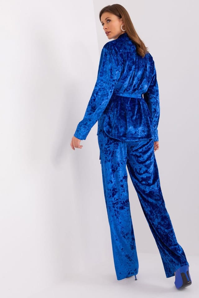 Love Lace Love Lace Women's Velour Button Front Top Wide Leg Pants Set in Blue - 3