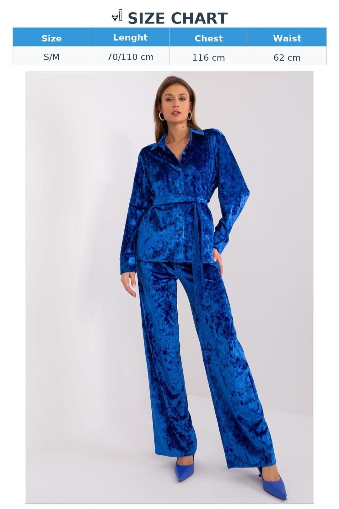 Love Lace Love Lace Women's Velour Button Front Top Wide Leg Pants Set in Blue - 4