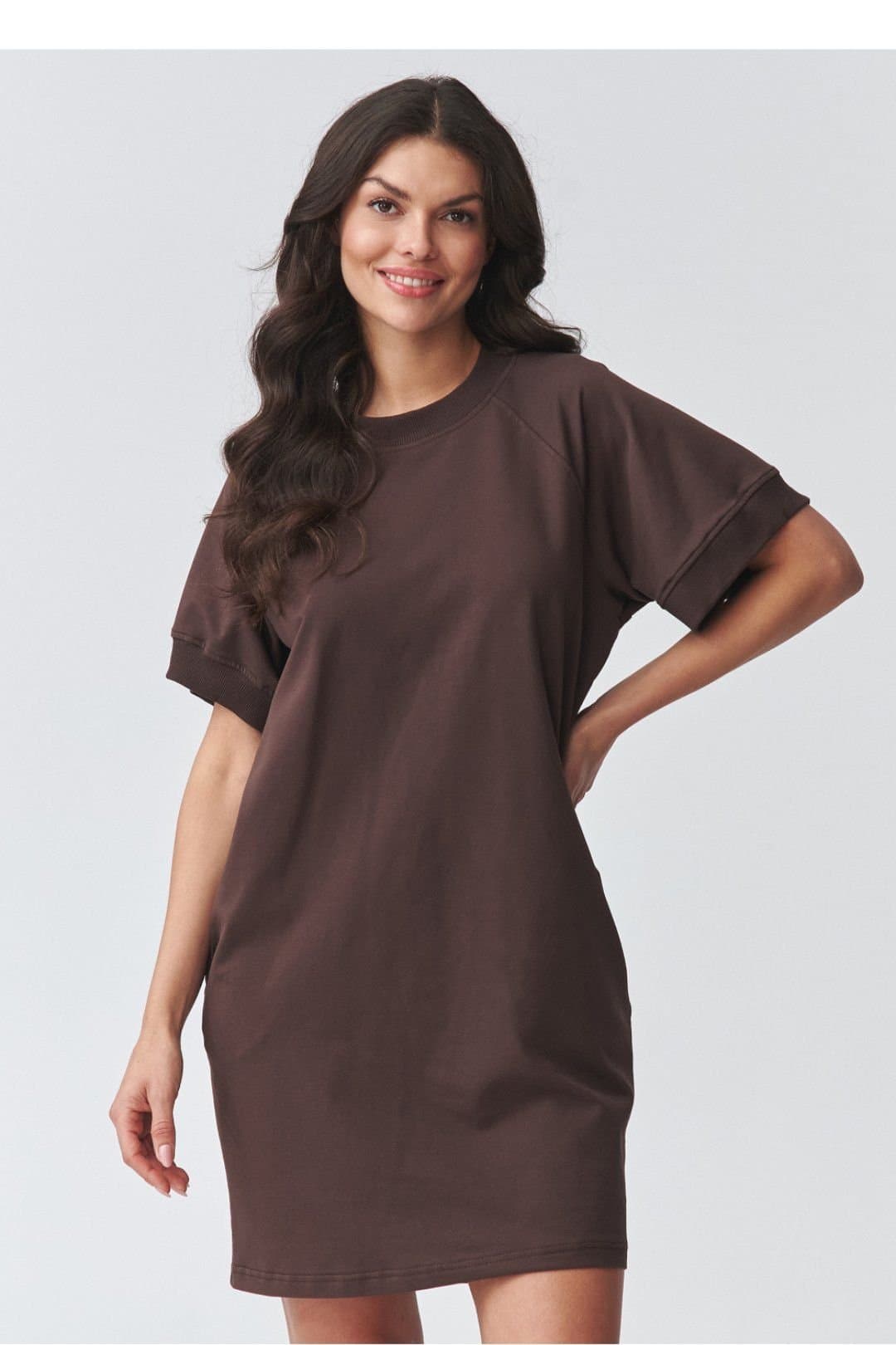 Love Lace Love Lace Women's Oversized Sweatshirt Dress with Side Pockets in Brown