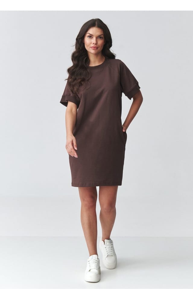 Love Lace Love Lace Women's Oversized Sweatshirt Dress with Side Pockets in Brown - 2