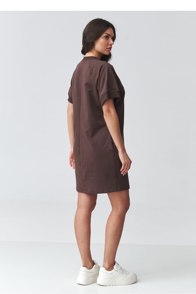 Love Lace Love Lace Women's Oversized Sweatshirt Dress with Side Pockets in Brown - 3