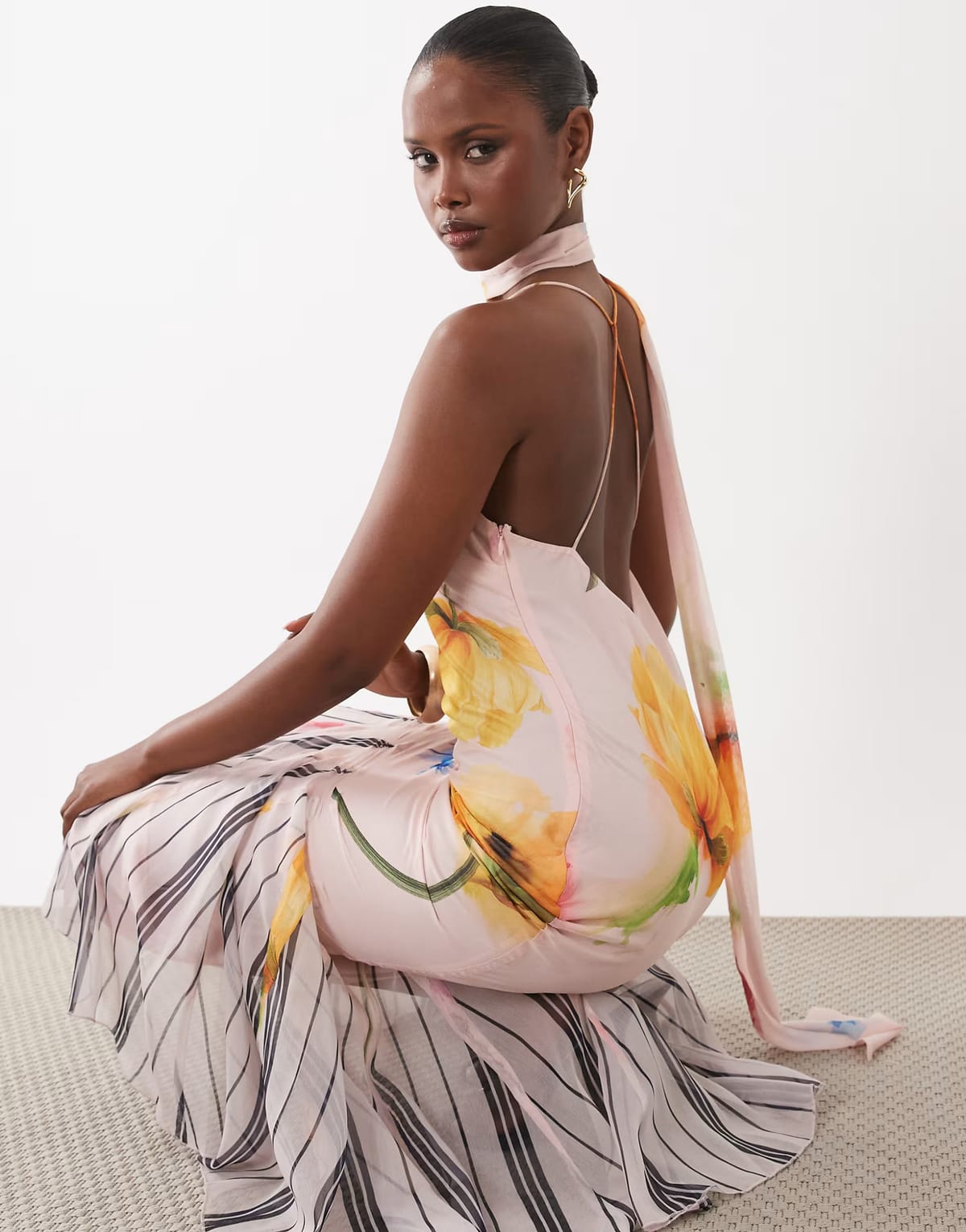 ASOS ASOS DESIGN chiffon scarf maxi dress with godet hem in mixed floral stripe print - 1