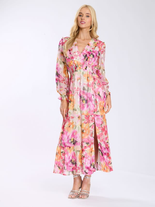 Finding Friday Finding Friday Women's Metallic Printed Long Sleeve Floaty Midi Dress - 2
