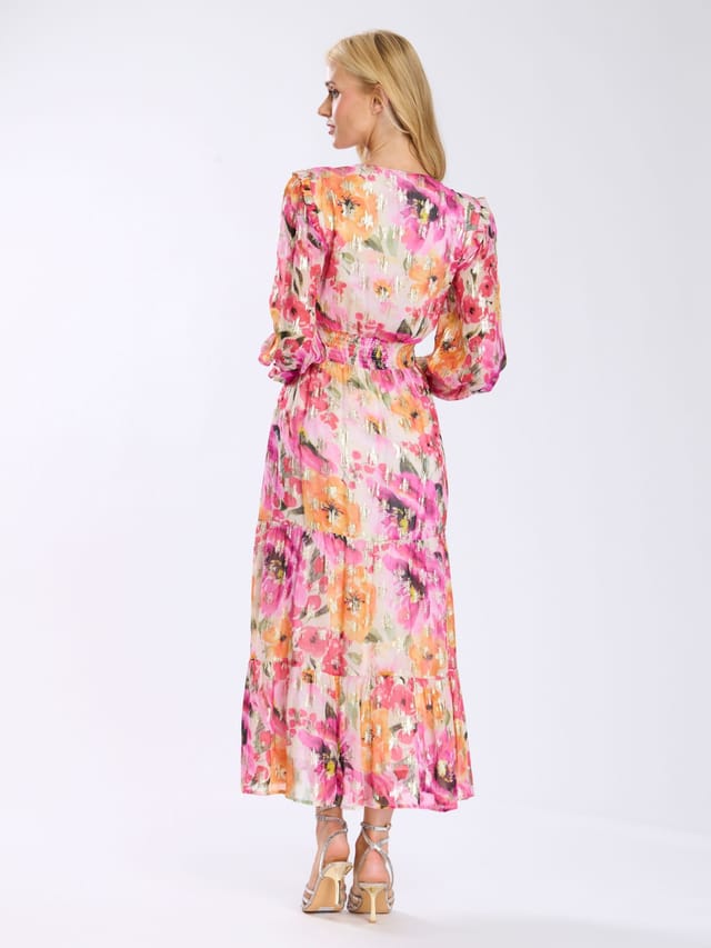 Finding Friday Finding Friday Women's Metallic Printed Long Sleeve Floaty Midi Dress - 3