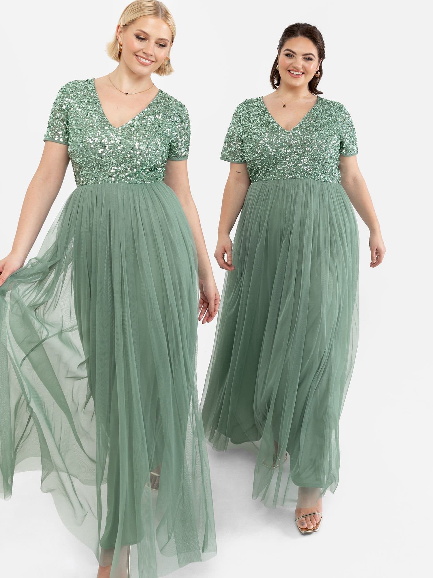 Maya Deluxe Maya Deluxe Women's Short Sleeve V Neck Embellished Maxi Dress in Dark Green