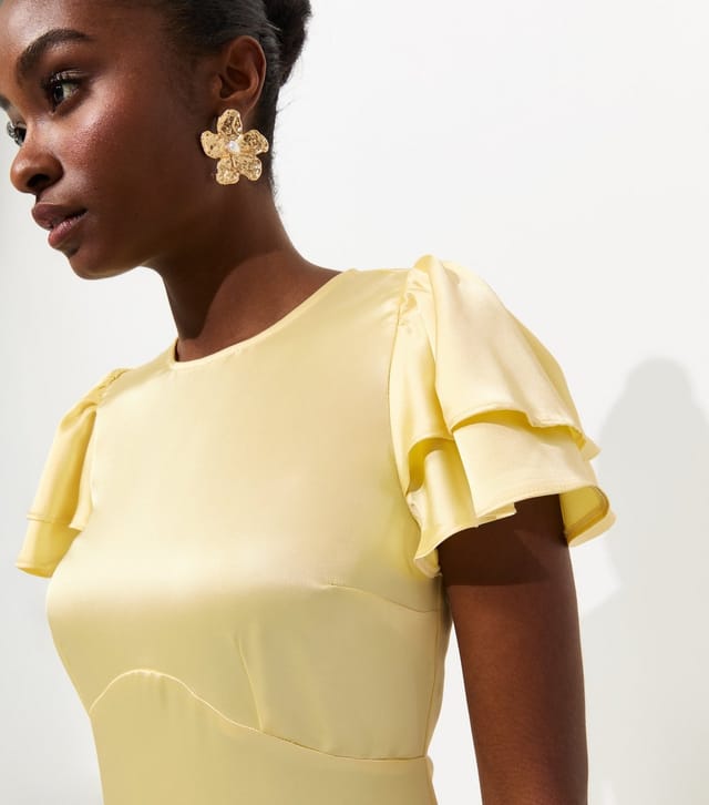 New Look Women's Light Yellow Satin Flutter Sleeve Midi Dress New Look - 2