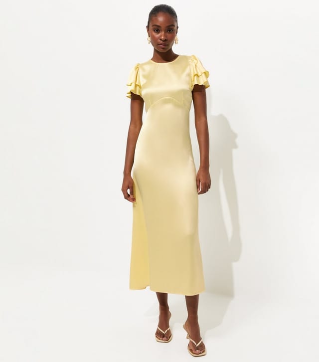 New Look Women's Light Yellow Satin Flutter Sleeve Midi Dress New Look - 3