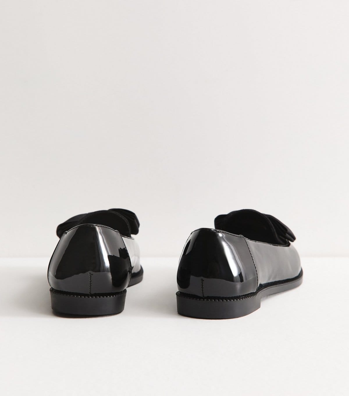 New Look Women's Wide Fit Black Faux Patent Leather Bow Loafers Vegan New Look - 4