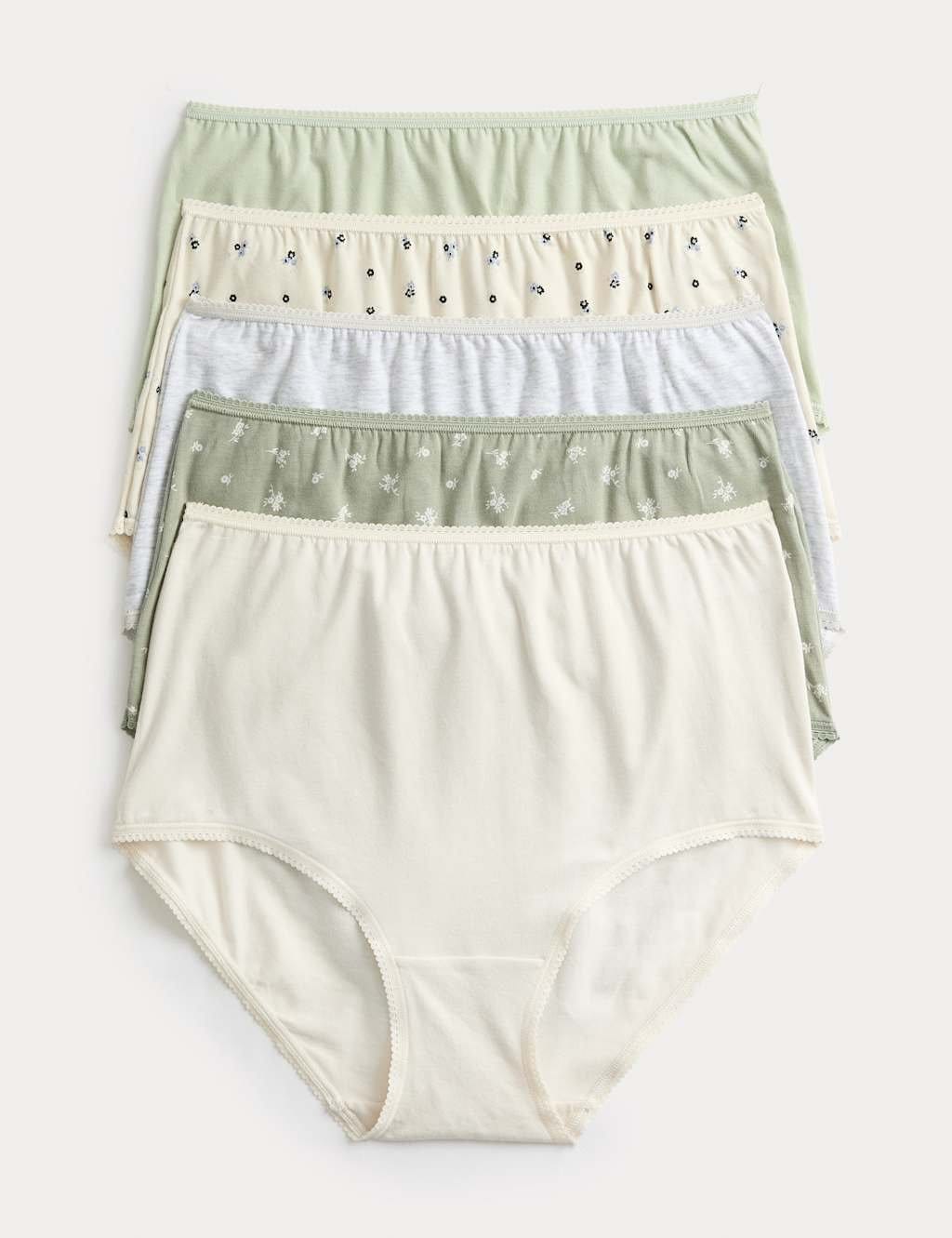 M&S 5pk Cotton Lycra™ Printed Full Briefs Soft Green