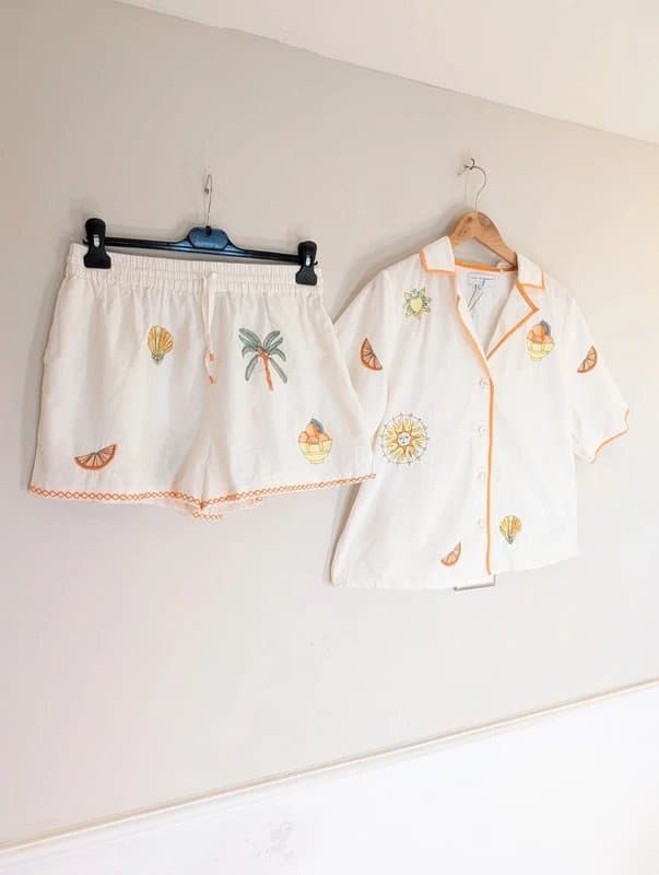 Never Fully Dressed Never Fully Dressed NFD Palm Cotton Embroidered Summer Set Shorts & Shirt